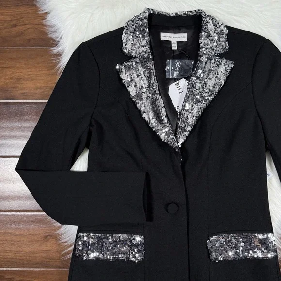 Dress‎ The Population Women's Size Medium Black Sequin Berkley Mini Blazer Dress - Picture 2 of 13